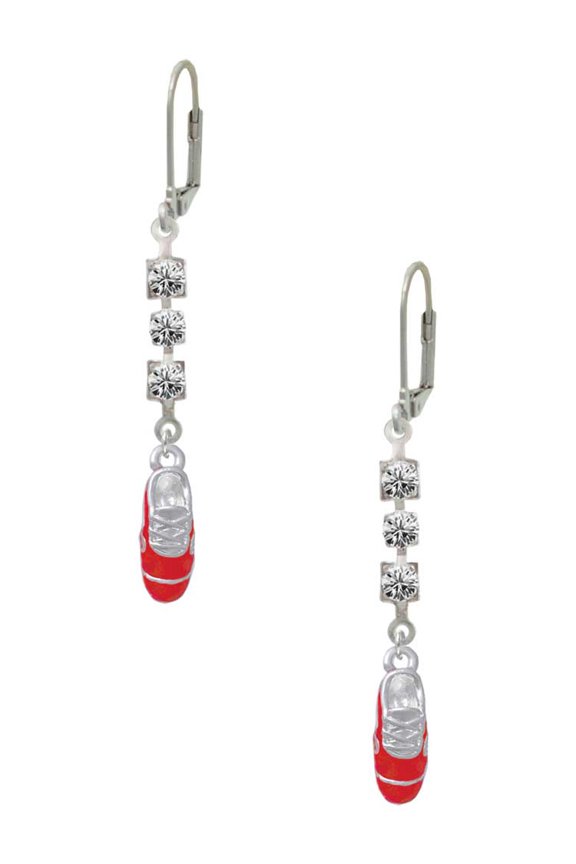 Silvertone 3-D Red Running Shoe Crystal Madison Leverback Earrings