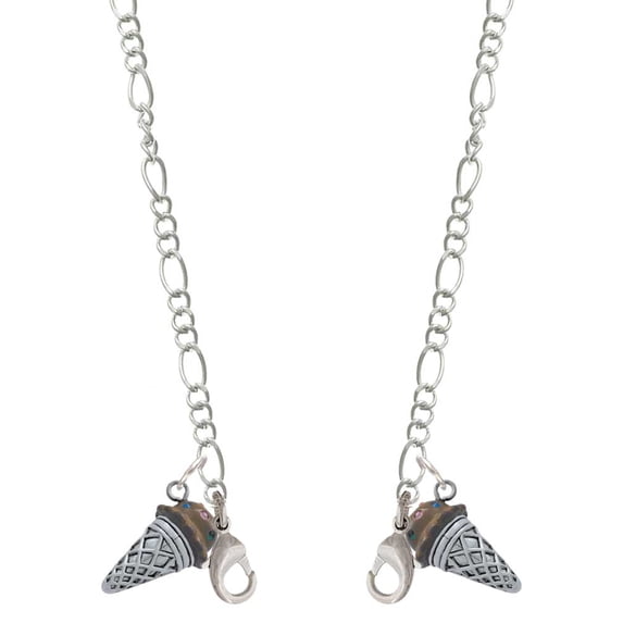 Silvertone 3-D Resin Chocolate Ice Cream Cone with Crystals Silvertone Face Mask Necklace