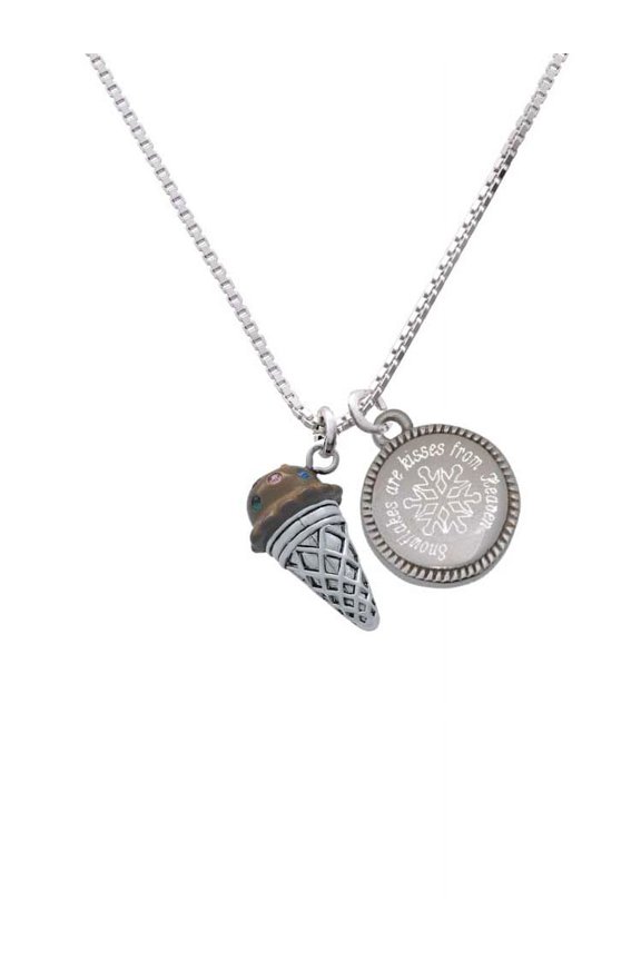 Silvertone 3-D Resin Chocolate Ice Cream Cone with Crystals - Snowflakes are Kisses Necklace