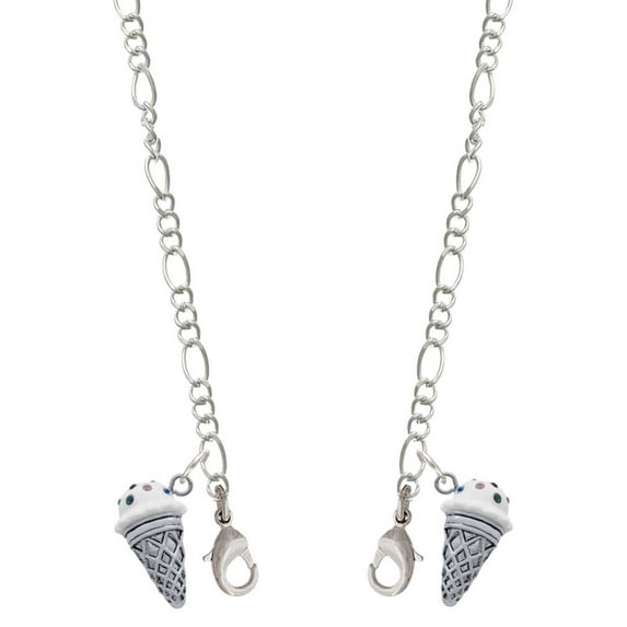 Silvertone 3-D Resin Vanilla Ice Cream Cone with Crystals Silvertone Face Mask Necklace