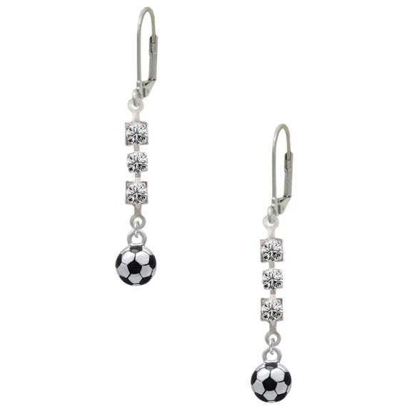 Silvertone 3-D Soccer ball Crystal Madison Leverback Earrings