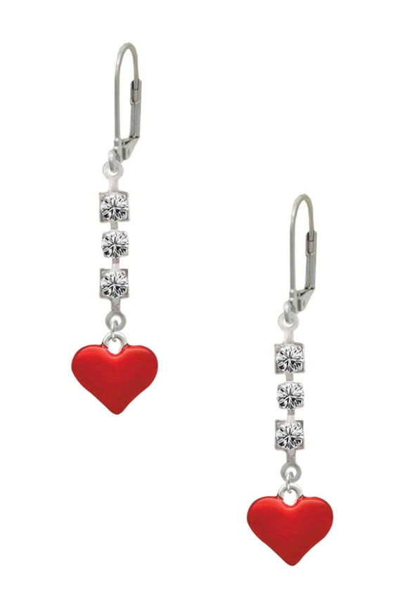 Silvertone 3-D Translucent Red Puff Heart Crystal Madison Leverback Earrings