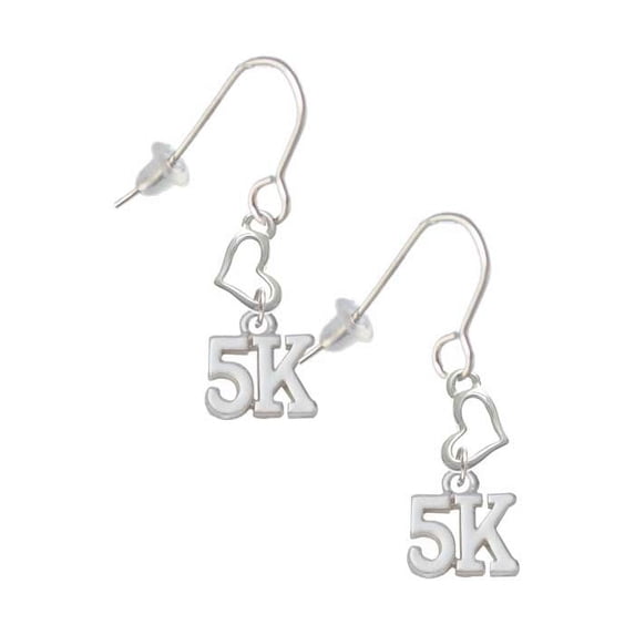 Silvertone 5K Heart French Earrings