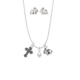 thumbnail image 1 of Silvertone 6mm Glass Imitation Pearl Bead Drop Silver Tone Cross and Bunny Necklace and Earrings Set, 1 of 4