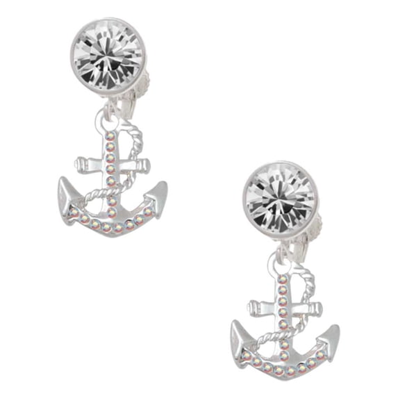 Silvertone AB Crystal Anchor Clear Crystal Clip On Earrings