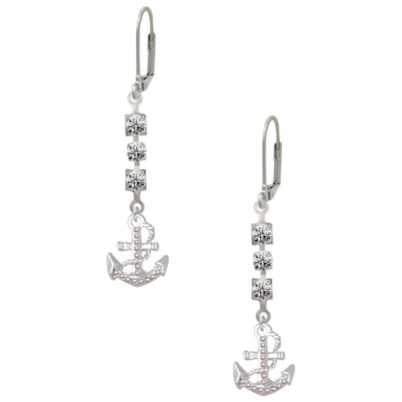 Silvertone AB Crystal Anchor Crystal Madison Leverback Earrings