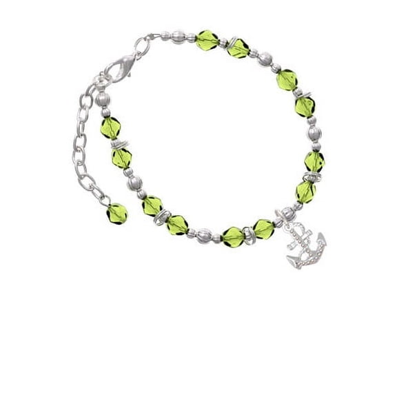 Silvertone AB Crystal Anchor Lime Green Beaded Bracelet
