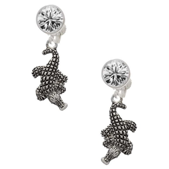 Silvertone Alligator Clear Crystal Clip On Earrings