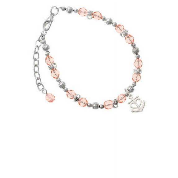 Silvertone Anchor with Heart Pink Beaded Bracelet