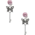 thumbnail image 1 of Delight Jewelry Silvertone Antiqued Butterfly Key with AB Crystals Pink Crystal Clip on Earrings, 1 of 5