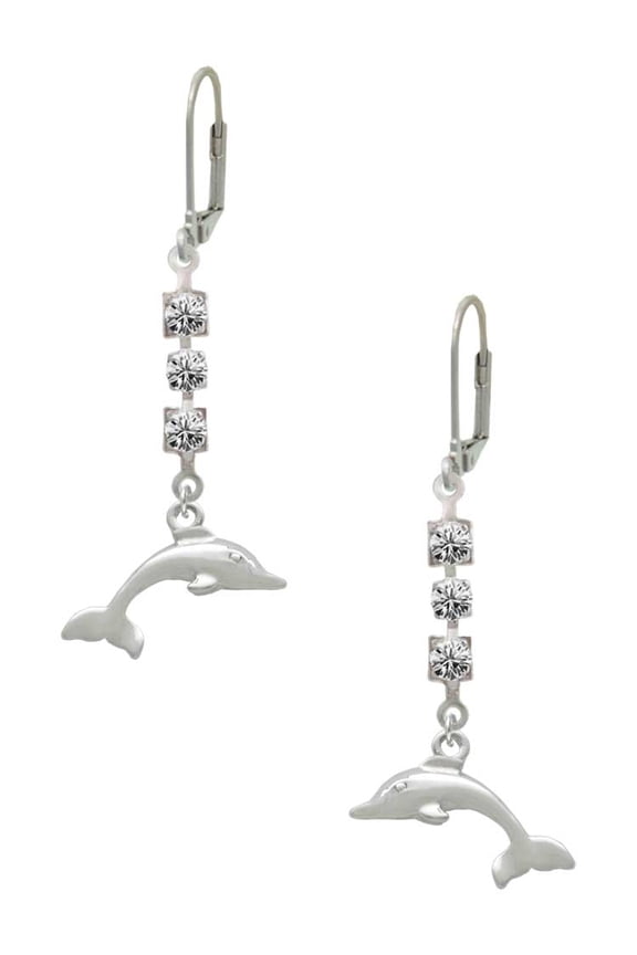 Silvertone Antiqued Dolphin Crystal Madison Leverback Earrings