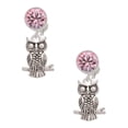 thumbnail image 1 of Silvertone Antiqued Owl Pink Crystal Clip On Earrings, 1 of 3