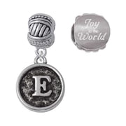Silvertone Antiqued Round Seal - Initial - E - Joy to the World Charm Beads Set of 2