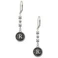thumbnail image 1 of Silvertone Antiqued Round Seal - Initial - R - Crystal Madison Leverback Earrings, 1 of 2