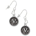 thumbnail image 1 of Silvertone Antiqued Round Seal - Initial - V - Heart French Earrings, 1 of 4