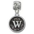 thumbnail image 1 of Silvertone Antiqued Round Seal - Initial - W - Paw Print Charm Bead, 1 of 1