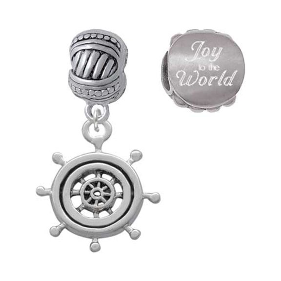 Silvertone Antiqued Ship Wheel Joy to the World Charm Beads (Set of 2)