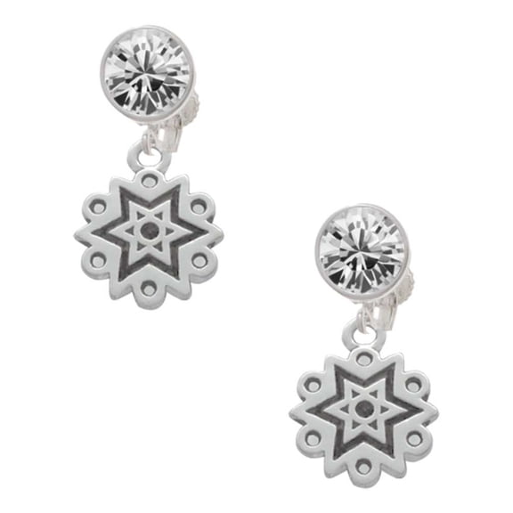 Silvertone Antiqued Snowflake Clear Crystal Clip On Earrings