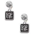 thumbnail image 1 of Silvertone Antiqued Square Seal - Love with Heart Clear Crystal Clip On Earrings, 1 of 3