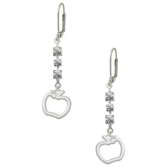 Silvertone Apple Outline Crystal Madison Leverback Earrings