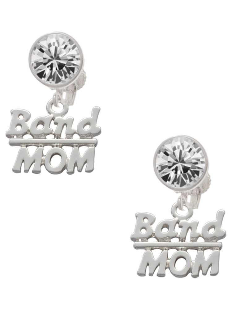 Silvertone Band Mom Clear Crystal Clip On Earrings