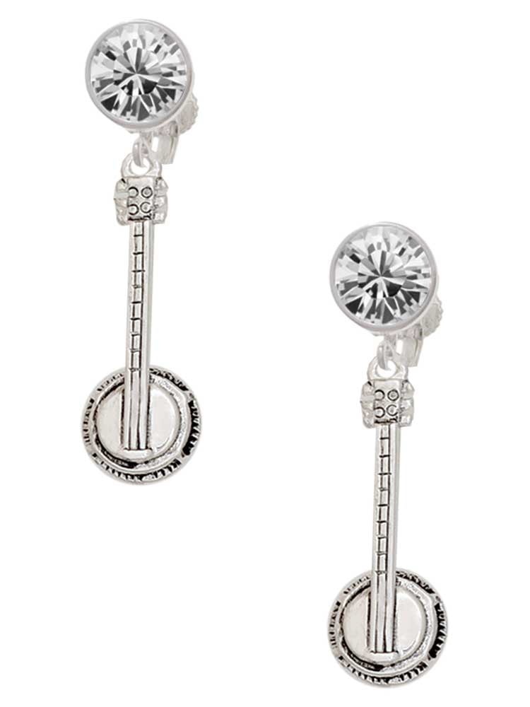 Silvertone Banjo Clear Crystal Clip On Earrings