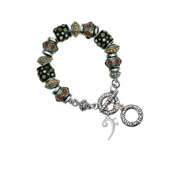 Silvertone Bass Clef Fall Crystal Bead Charm Bracelet