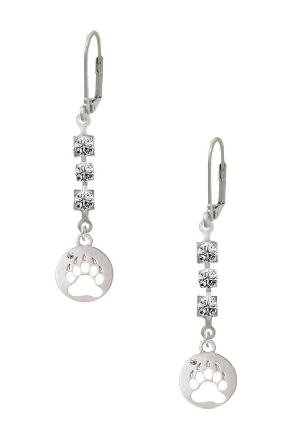 Silvertone Bear Paw Silhouette Crystal Madison Leverback Earrings