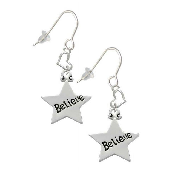 Silvertone Believe Star Heart French Earrings