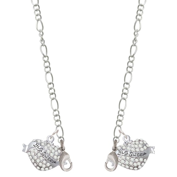 Silvertone Big Sister Banner on Clear Crystal Heart Silvertone Face Mask Necklace