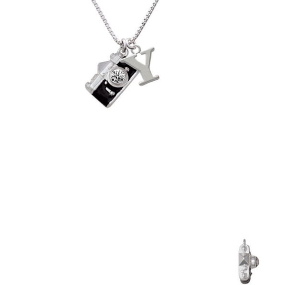 Silvertone Black Camera Capital Initial Y Necklace