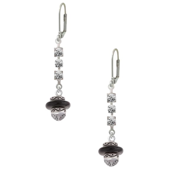Silvertone Black Center Spinner Crystal Madison Leverback Earrings