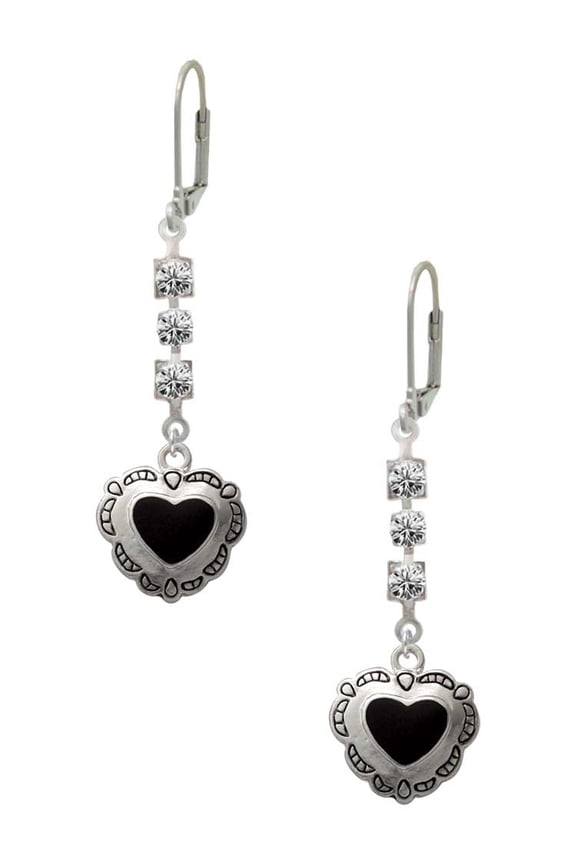 Silvertone Black Concho Heart Crystal Madison Leverback Earrings