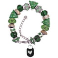 thumbnail image 1 of Silvertone Black Enamel Lock with Clear Crystals Green Christmas Bead Bracelet, 1 of 4
