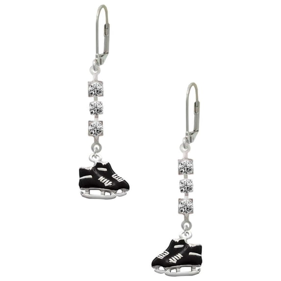 Silvertone Black Ice Skates Crystal Madison Leverback Earrings