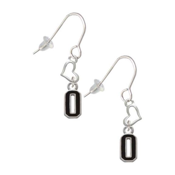 Silvertone Black Number - 0 Heart French Earrings