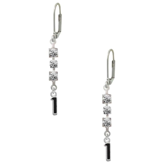 Silvertone Black Number - 1 Crystal Madison Leverback Earrings