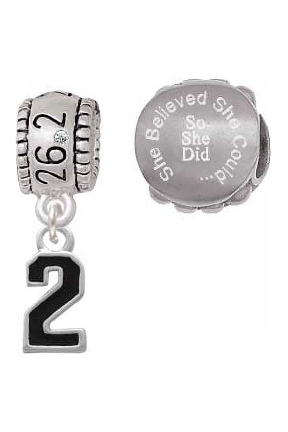 Silvertone Black Number - 2 26.2 Marathon Run She Believed She Could Charm Beads (Set of 2)