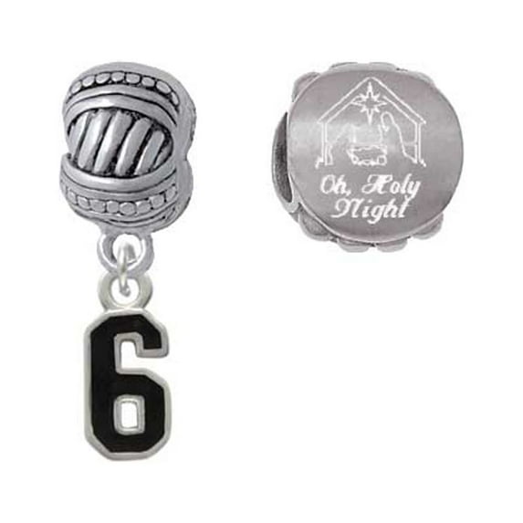 Silvertone Black Number - 6 Come Let us Adore Him Charm Beads (Set of 2)