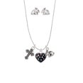 thumbnail image 1 of Silvertone Black Resin Heart with Tropical Crystals Silver Tone Cross and Bunny Necklace and Earrings Set, 1 of 5