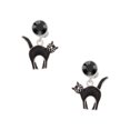 thumbnail image 1 of Delight Jewelry Silvertone Black Standing Cat Black Crystal Clip on Earrings, 1 of 5