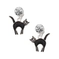 thumbnail image 1 of Silvertone Black Standing Cat Clear Crystal Clip On Earrings, 1 of 3