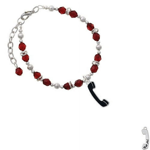 Silvertone Black Telephone Maroon Beaded Bracelet