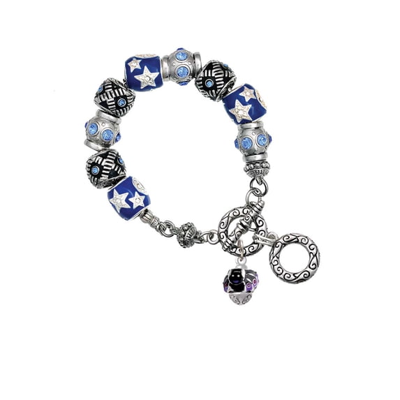 Silvertone Black and Purple Bats with Crystals Spinner Blue Moon Bead Charm Bracelet