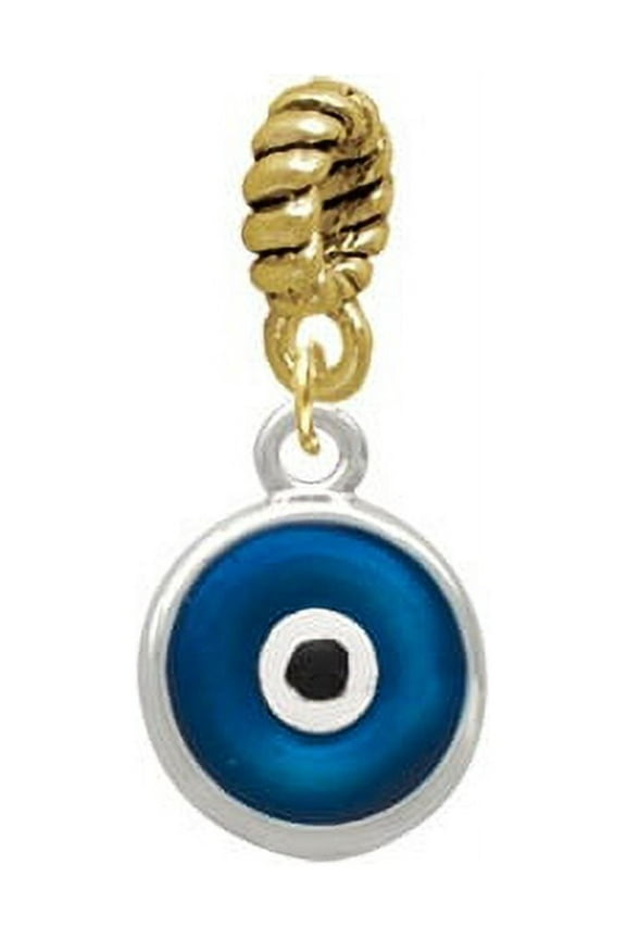 Silvertone Blue Evil Eye Good Luck - Goldtone Charm Bead