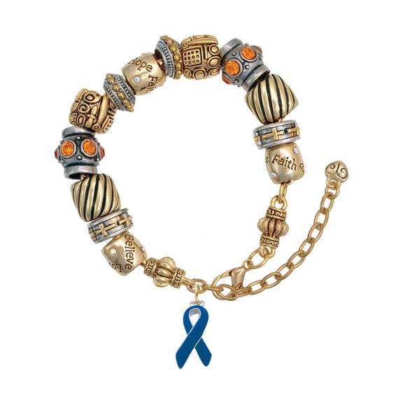 Silvertone Blue Ribbon Two Tone Christian Bead Bracelet