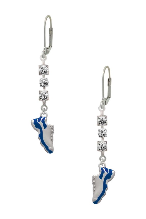 Silvertone Blue Running Shoe Crystal Madison Leverback Earrings