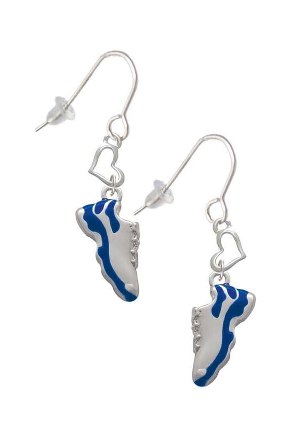 Silvertone Blue Running Shoe Heart French Earrings
