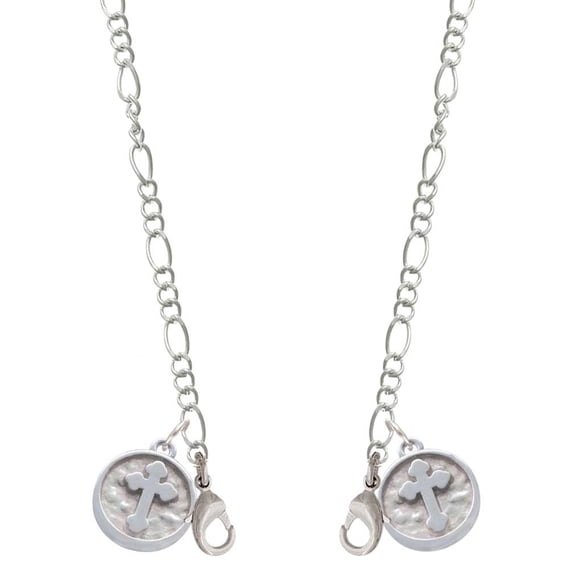 Silvertone Botonee Cross - Round Seal Silvertone Face Mask Necklace