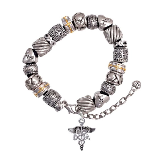 Silvertone Caduceus - DA Silver Tone Christian Bead Bracelet